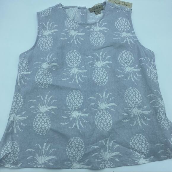 Charlie Paige Tops - Charlie Paige Top Woman's Medium Gray Pineapple Linen Tank Coastal Summer